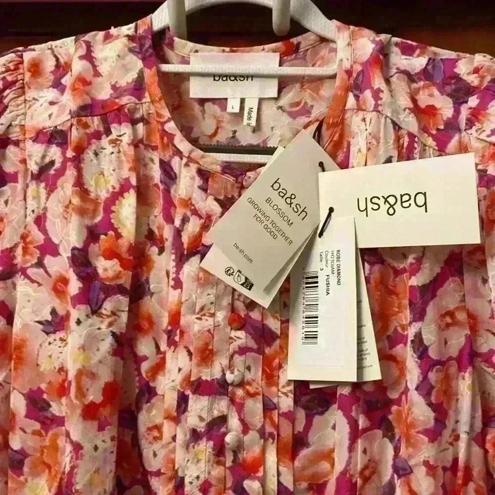 Ba&sh Woman’s Ruffle Mini Dress-Diamond Fushia-Large. NWT - Picture 5 of 9